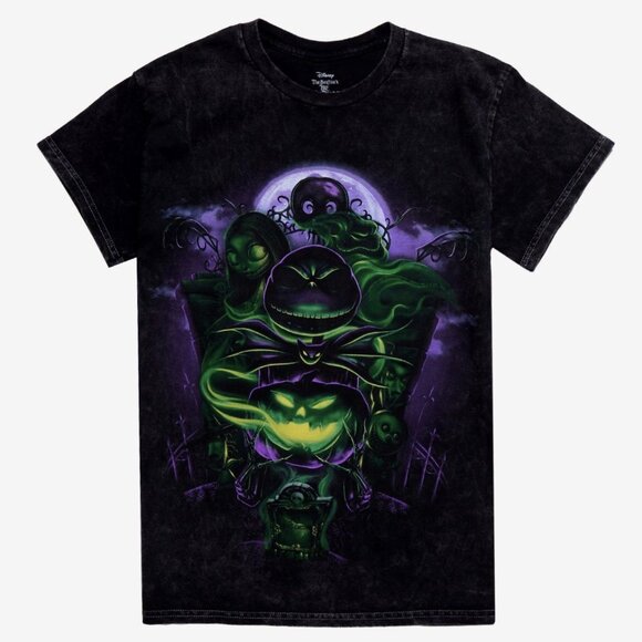 Disney Nightmare Before Christmas Mineral Wash Group T-Shirt LARGE New - Picture 1 of 6
